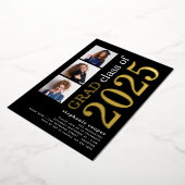 3 Foto's Afstuderen 2025 Zwart Goud Echte Folie Uitnodiging (Gedraaid)