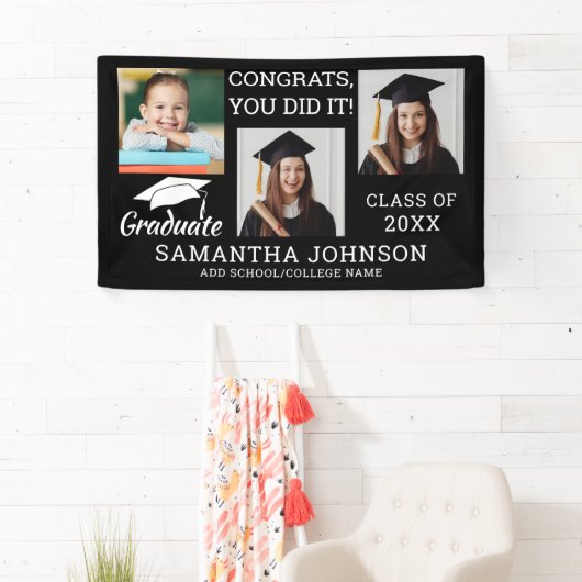 3 Foto's Afstuderen Klasse van 2025 Zwart Spandoek (Insitu)