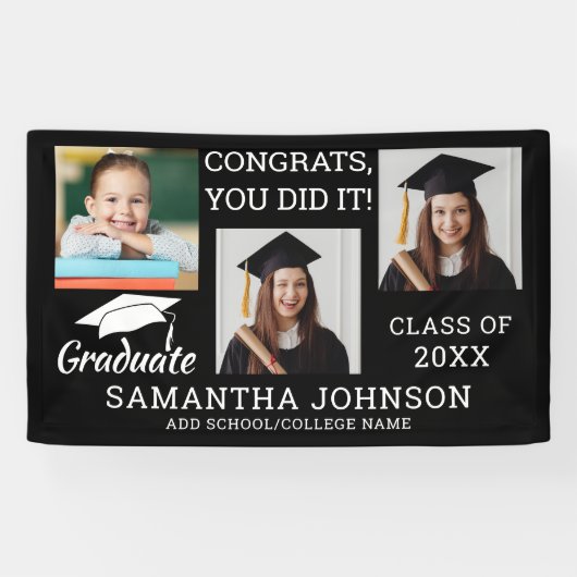 3 Foto's Afstuderen Klasse van 2025 Zwart Spandoek (Horizontaal)