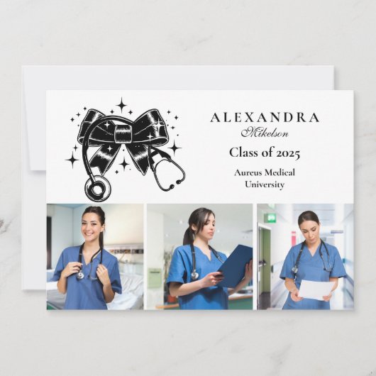 3 Foto's Black Bow Nursing School Afstuderen Aankondiging (Voorkant)