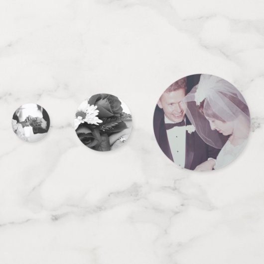 3 Foto's Black White Wedding Jubileum Party Confetti (Voorkanten)