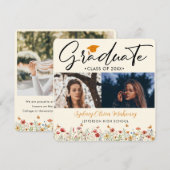 3 foto's Boho waterverf wilde bloem Afstuderen Aankondiging (Voorkant / Achterkant)