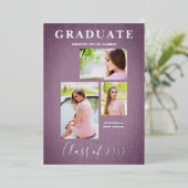 3 Foto's Collage Afstuderen Textieleffect Folie Uitnodiging (Staand Voorkant)