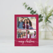 3 Foto's Collage Cute Script Merry Kerstmis Briefkaart (Staand voorkant)
