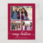 3 Foto's Collage Cute Script Merry Kerstmis Briefkaart (Voorkant)