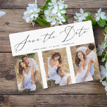 3 Foto's Collage Engaged Chic Romantic Wedding Save The Date<br><div class="desc">3 Foto's Collage Engaged Chic Romantic Wedding Save the Date. BELANGRIJKE OPMERKING: dit ontwerp maakt deel uit van een collectie en heeft andere gecoördineerde elementen die je in mijn winkel kunt vinden. Soms kan het moeilijk zijn om te verdoven en teksten of initialen op de design, als dat zo is,...</div>