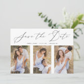 3 Foto's Collage Engaged Chic Romantic Wedding Save The Date (Staand voorkant)