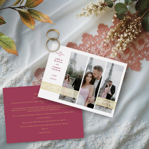 3 Foto's Collage Fancy elegant script Folie Uitnodiging
