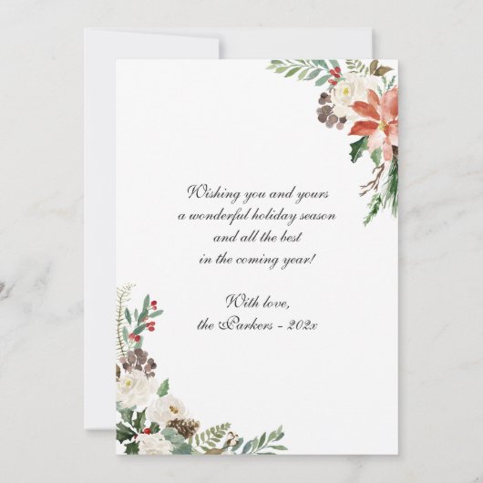 3 Foto's Collage Merry Kerstmis Poinsettia Floral Feestdagenkaart (Achterkant)