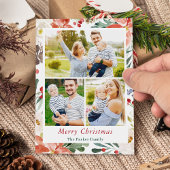 3 Foto's Collage Merry Kerstmis Poinsettia Floral Feestdagenkaart