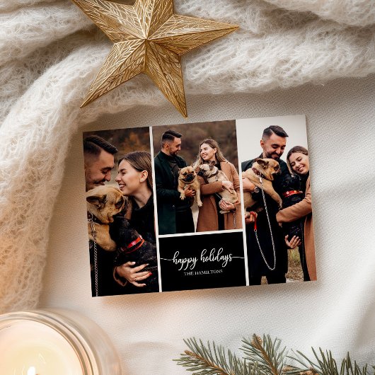 3 Foto's Collage Prettige feestdagen Kerstzwart Briefkaart