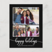 3 Foto's Collage Prettige feestdagen Modern Black Briefkaart (Voorkant)