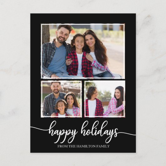 3 Foto's Collage Prettige feestdagen Modern Black Briefkaart (Voorkant)