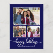 3 Foto's Collage Prettige feestdagen Modern Navy B Briefkaart (Voorkant)