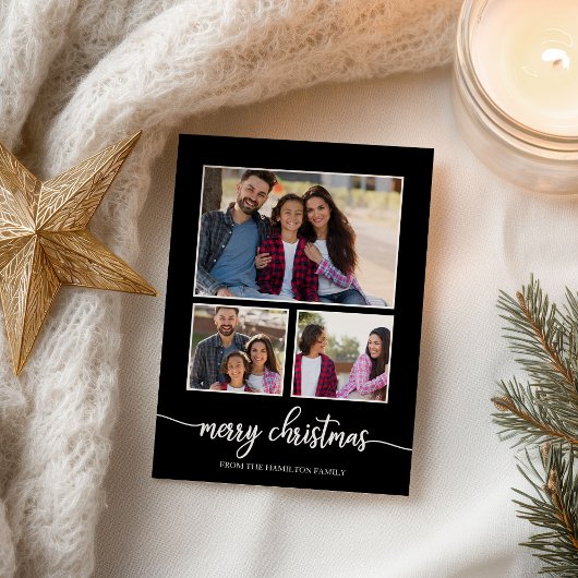 3 foto's collage Schattig script Prettig kerstfees Briefkaart