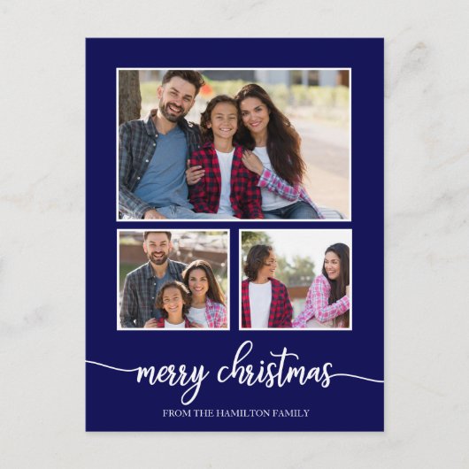 3 Foto's Collage Schattige Script Merry Christmas  Briefkaart (Voorkant)