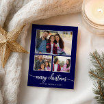 3 Foto's Collage Schattige Script Merry Christmas  Briefkaart<br><div class="desc">3 Foto's Collage Schattige Script Merry Christmas Blue Briefkaart</div>