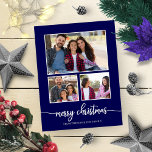3 Foto's Collage Schattige Script Merry Christmas  Briefkaart<br><div class="desc">3 Foto's Collage Schattige Script Merry Christmas Blue Briefkaart</div>