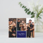 3 foto's Collage Stijlvol Vrolijk Kerstblauw Briefkaart (Staand voorkant)