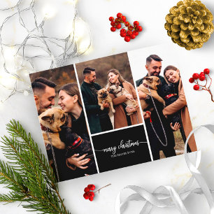 3 foto's collage stijlvolle vrolijk kerstfeest zwa briefkaart
