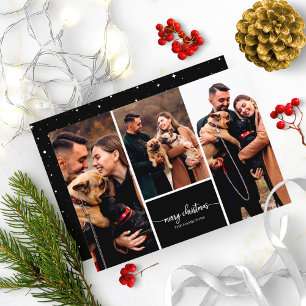 3 foto's collage stijlvolle vrolijk kerstfeest zwa kaart