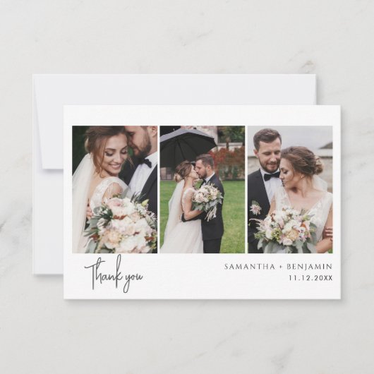 3 Foto's Cursief Script Wedding Bedankt Notitiekaartje (Voorkant)