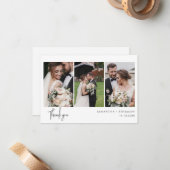 3 Foto's Cursief Script Wedding Bedankt Notitiekaartje (Voorkant / Achterkant in situ)