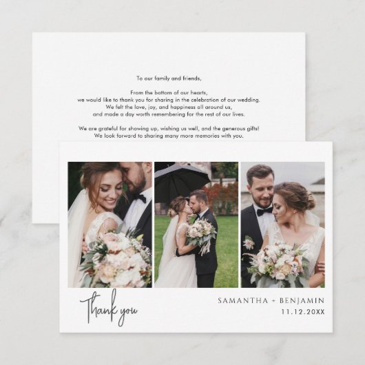 3 Foto's Cursief Script Wedding Bedankt Notitiekaartje (Voorkant / Achterkant)