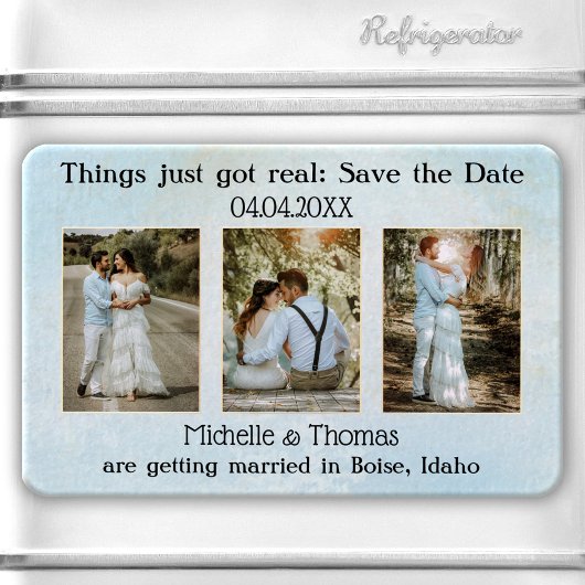 3 Foto's Dusty Blue Save the Date Magnet Magneet