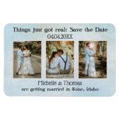 3 Foto's Dusty Blue Save the Date Magnet Magneet (Horizontaal)