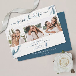 3 foto's elegant blue waterverf, eenvoudig bruilof save the date