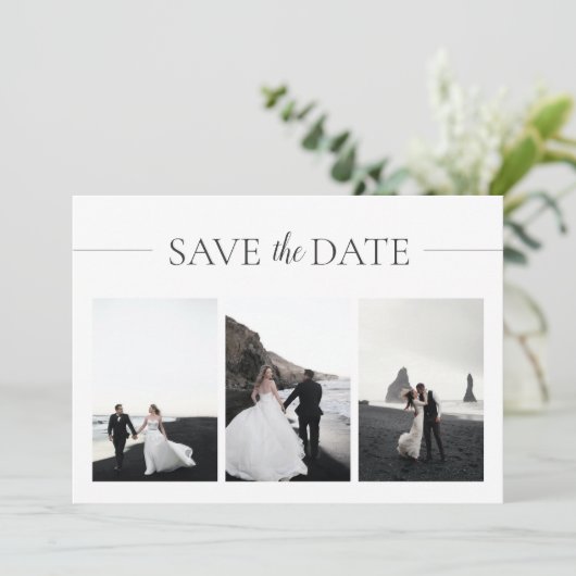3 Foto's Elegant Classic Wedding Save the Date (Staand voorkant)