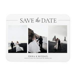 3 Foto's Elegant Classic Wedding Save the Date Magneet