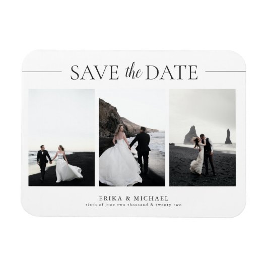 3 Foto's Elegant Classic Wedding Save the Date Magneet (Horizontaal)