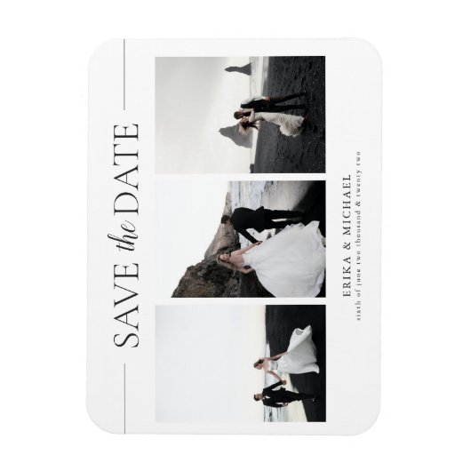 3 Foto's Elegant Classic Wedding Save the Date Magneet (Verticaal)
