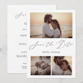 3 Fotos Elegantes Instantáneas Sesión Pareja Feliz Save The Date (Voorkant / Achterkant)