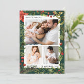 3 Foto's Familie Kerst Feestdagen Botanisch Feestdagenkaart (Staand voorkant)