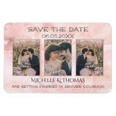 3 Foto's Geometrische Floral Blush Sparen de Datum Magneet (Horizontaal)