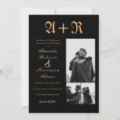3 Foto's Golden Typography Monogram Wedding Kaart (Voorkant)
