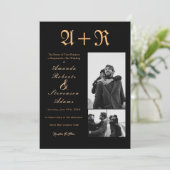 3 Foto's Golden Typography Monogram Wedding Kaart (Staand voorkant)