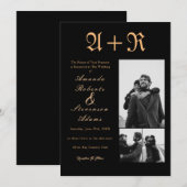 3 Foto's Golden Typography Monogram Wedding Kaart (Voorkant / Achterkant)