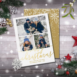 3 Foto's Gouden Script Gelukkig Kerstmis Goud Folie Feestdagenkaart