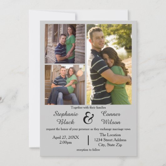 3 foto's Grijs - Uitnodiging voor een bruiloft (Voorkant)