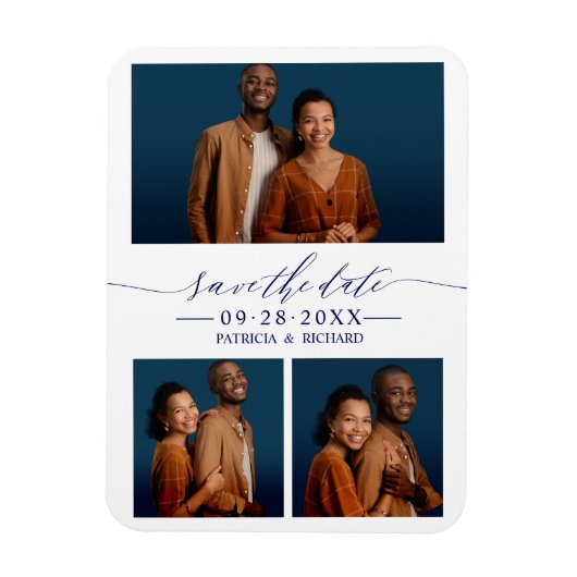 3 foto's Huwelijk Save The Date Magneet (Verticaal)