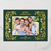 3 foto's Kerstmis groen goud Folie Feestdagenkaart (Voorkant)