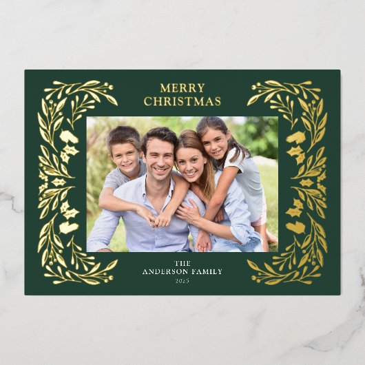 3 foto's Kerstmis groen goud Folie Feestdagenkaart (Voorkant)