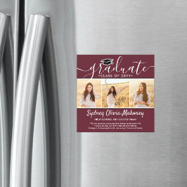 3 Foto's Maroon Magnetische Afstudeerverslagkaart Magnetische Uitnodiging