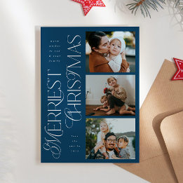 3 Foto's Merriest Christmas Blue Holiday Kaart