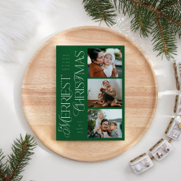 3 Foto's Merriest Christmas Green Holiday Kaart