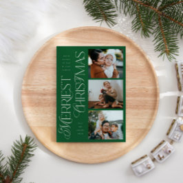 3 Foto's Merriest Christmas Green Holiday Kaart